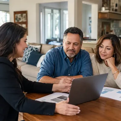 couple looking at refinance options