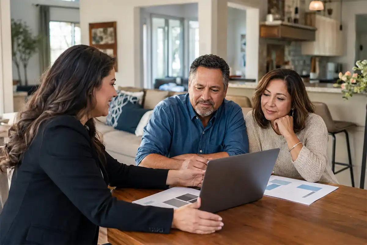 couple looking at refinance options