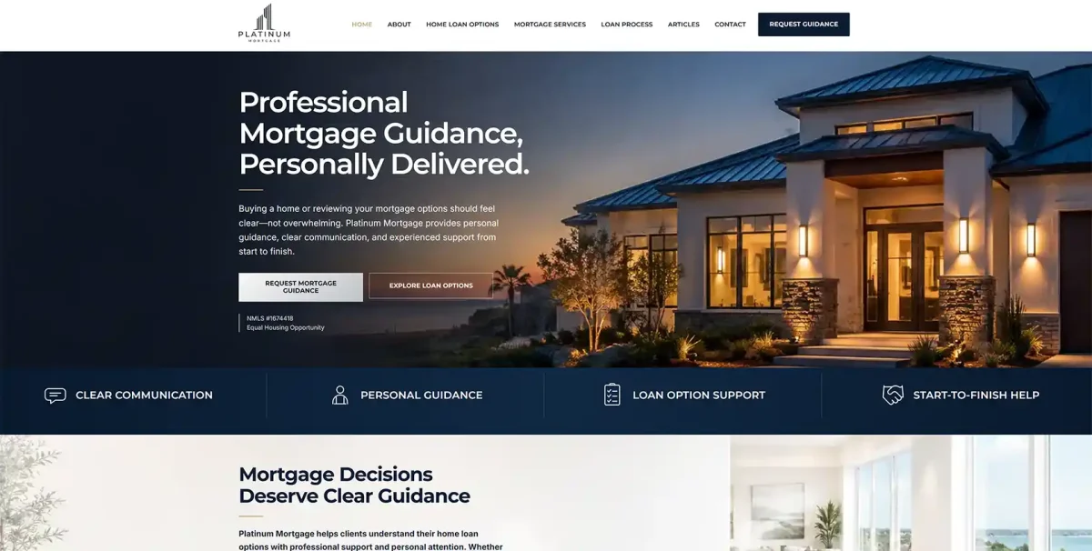 Platinum Mortgage website screenshot