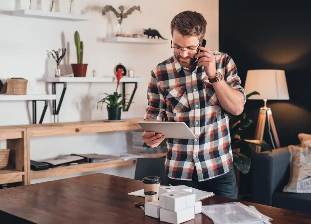 self employed man on phone